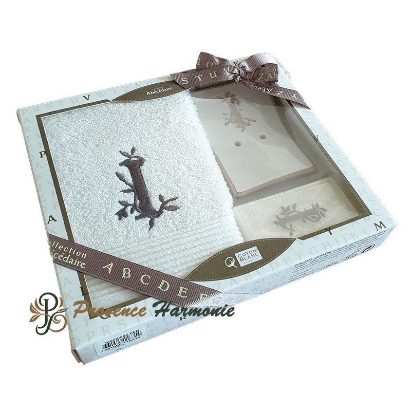 Personalisierte Geschenkbox Initiale I, Gästetuch, Seifenschale, Seife