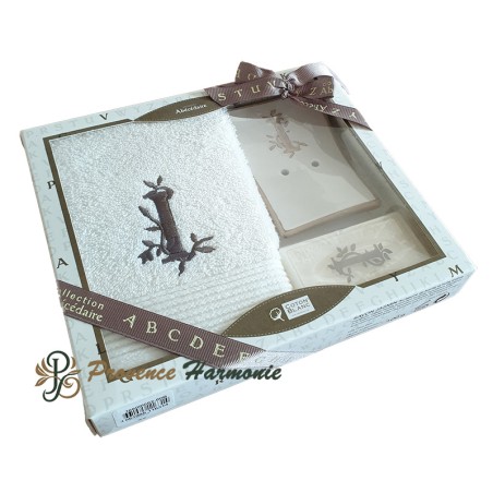 Cofanetto Regalo Personalizzato Iniziale I, Asciugamano Ospiti, Porta Sapone, Sapone