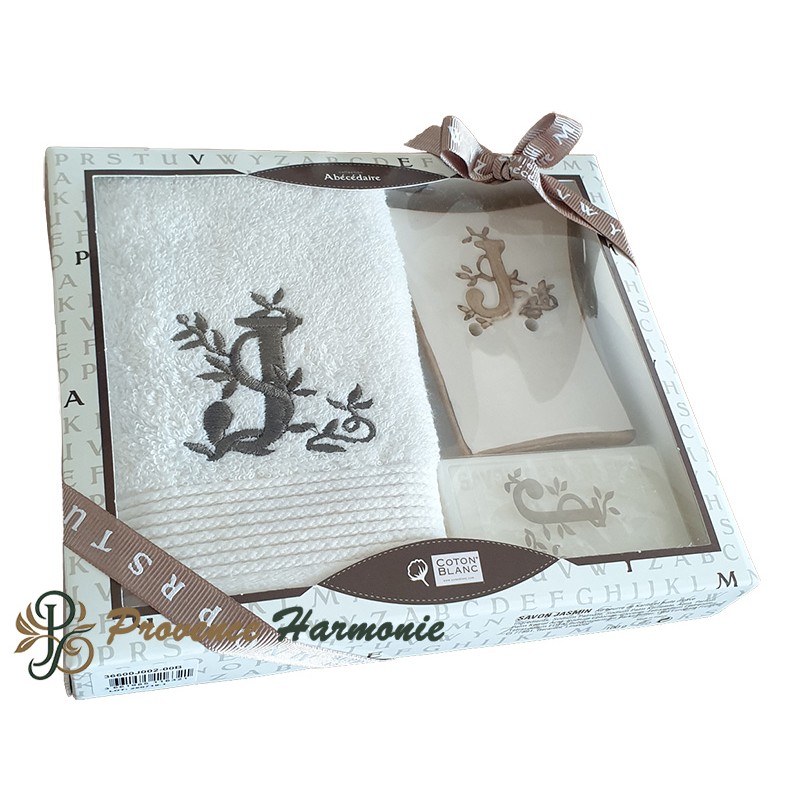 Personalisierte Geschenkbox, Initiale J, Gästetuch, Seifenschale, Seife