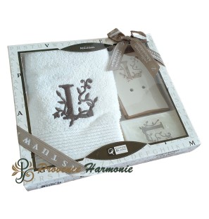 Cofanetto Regalo Personalizzato Iniziale L, Asciugamano Ospiti, Porta Sapone, Sapone