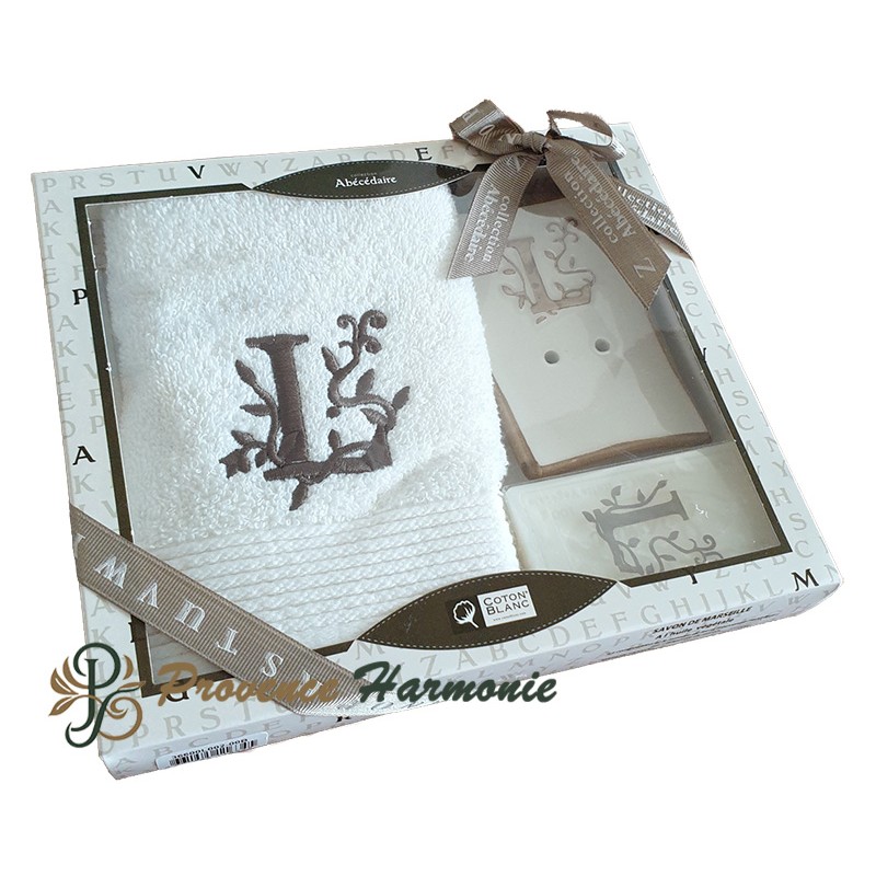 Cofanetto Regalo Personalizzato Iniziale L, Asciugamano Ospiti, Porta Sapone, Sapone Cofanetto Regalo Personalizzato Iniziale L, Asciugamano Ospiti, Porta Sapone, Sapone