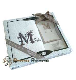 Cofanetto Regalo Personalizzato Iniziale M, Asciugamano Ospiti, Porta Sapone, Sapone