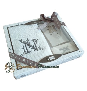 Cofanetto Regalo Personalizzato Iniziale N, Asciugamano Ospiti, Porta Sapone, Sapone