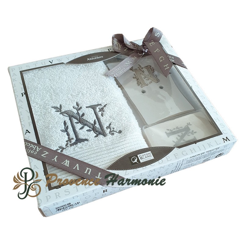 Personalisierte Geschenkbox Initiale N, Gästetuch, Seifenschale, Seife Personalisierte Geschenkbox Initiale N, Gästetuch, Seifenschale, Seife