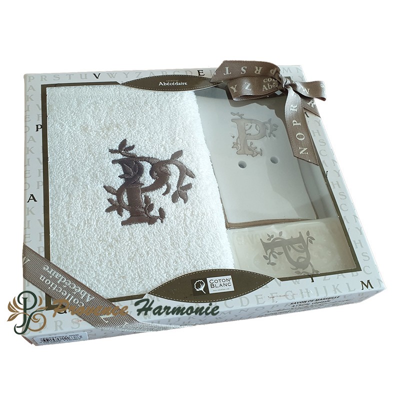 Cofanetto Regalo Personalizzato Iniziale P, Asciugamano Ospiti, Porta Sapone, Sapone