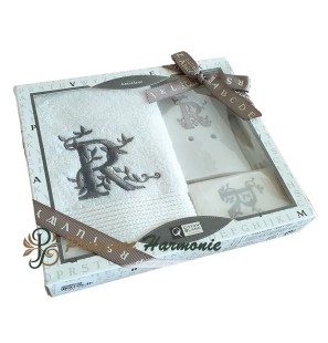 Cofanetto Regalo Personalizzato Iniziale R, Asciugamano Ospiti, Porta Sapone, Sapone