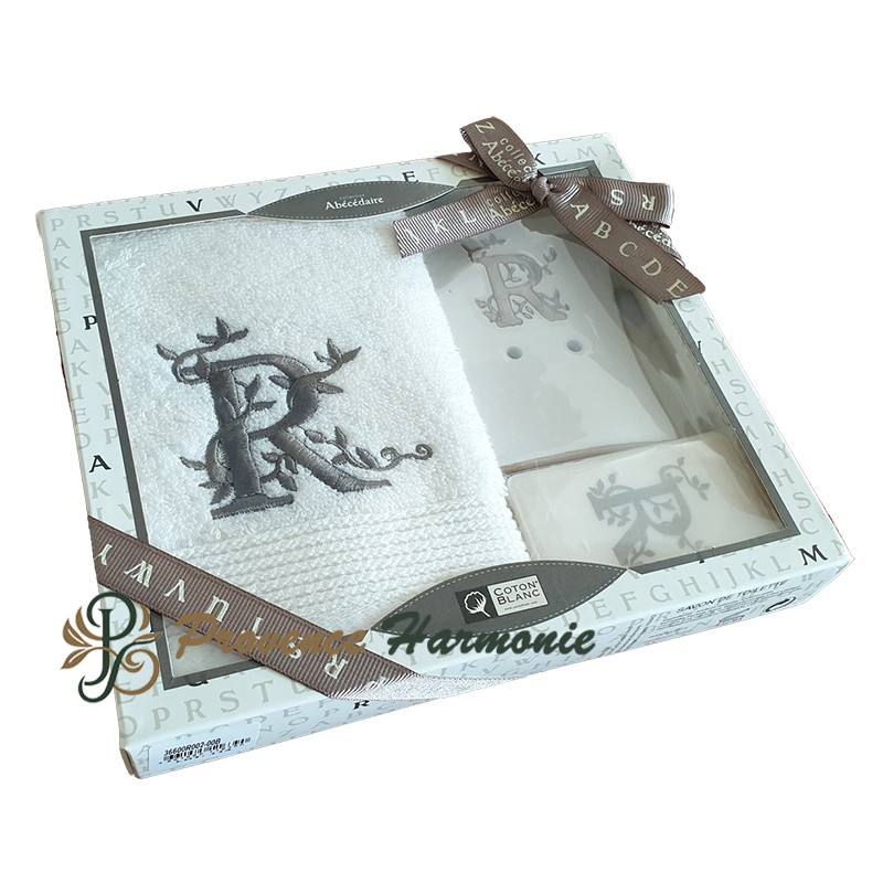 Coffret Cadeau Personnalisé Initiale R, Serviette d’Invité, Porte-Savon, Savon Coffret Cadeau Personnalisé Initiale R, Serviette d’Invité, Porte-Savon, Savon