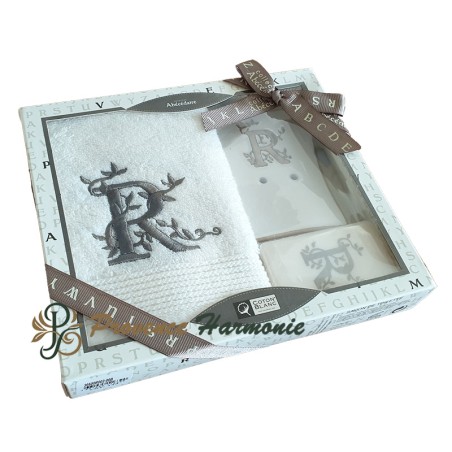 Estuche de Regalo Personalizado Inicial R, Toalla de Invitado, Jabonera, Jabón