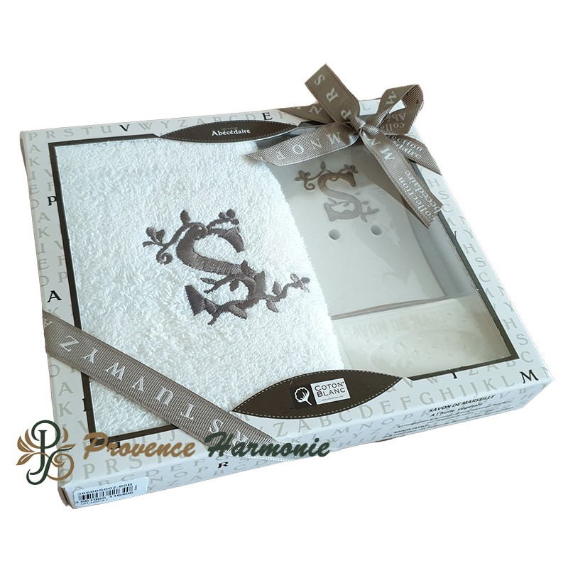 Coffret Cadeau Personnalisé Initiale S, Serviette d’Invité, Porte-Savon, Savon Coffret Cadeau Personnalisé Initiale S, Serviette d’Invité, Porte-Savon, Savon