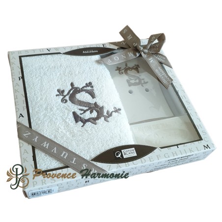 Cofanetto Regalo Personalizzato Iniziale S, Asciugamano Ospiti, Porta Sapone, Sapone