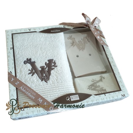 Cofanetto Regalo Personalizzato Iniziale W, Asciugamano Ospiti, Porta Sapone, Sapone