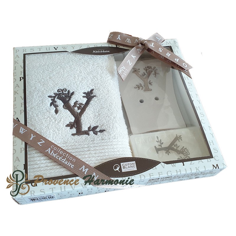 Personalisierte Geschenkbox Initiale Y, Gästetuch, Seifenschale, Seife Personalisierte Geschenkbox Initiale Y, Gästetuch, Seifenschale, Seife