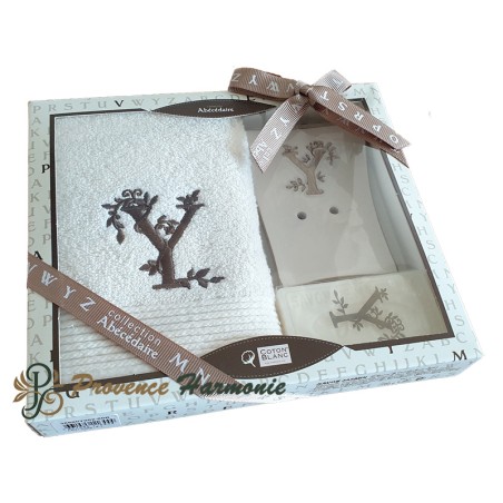 Cofanetto Regalo Personalizzato Iniziale Y, Asciugamano Ospiti, Porta Sapone, Sapone