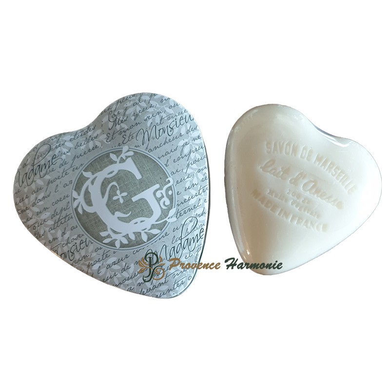 Heart-shaped box with letter G and donkey milk soap Heart-shaped box with letter G and donkey milk soap