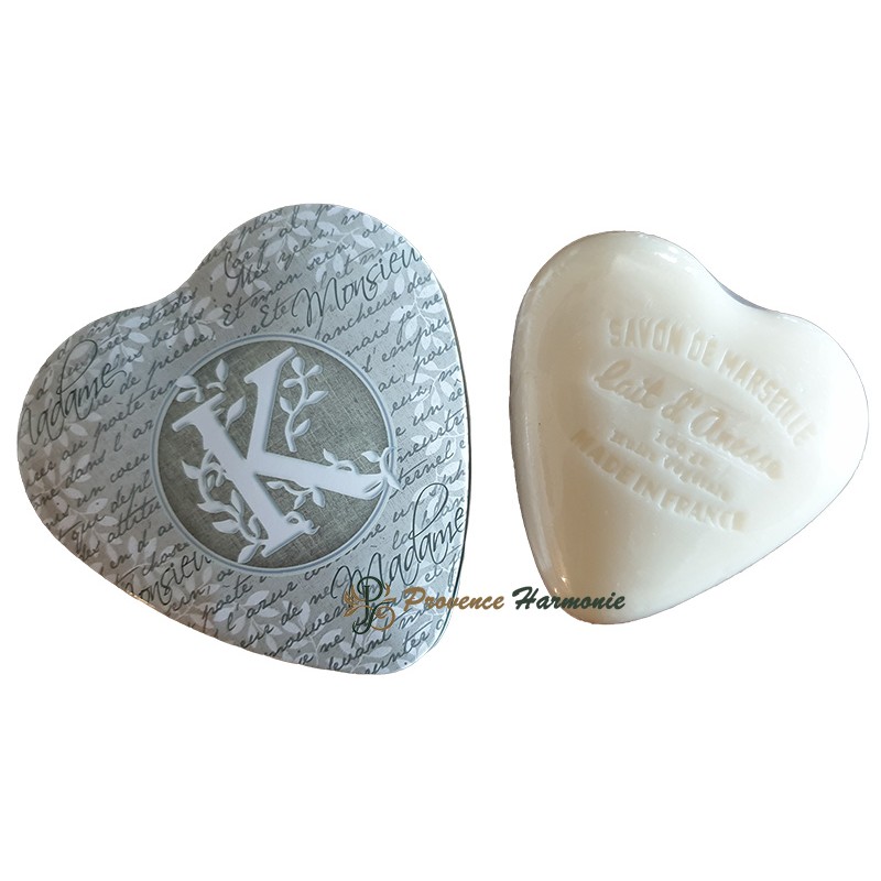 Heart-shaped box with letter K and donkey milk soap Heart-shaped box with letter K and donkey milk soap