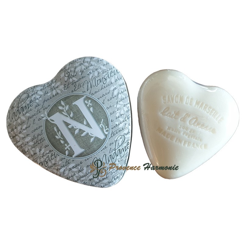 Heart-shaped box with letter N and donkey milk soap Heart-shaped box with letter N and donkey milk soap