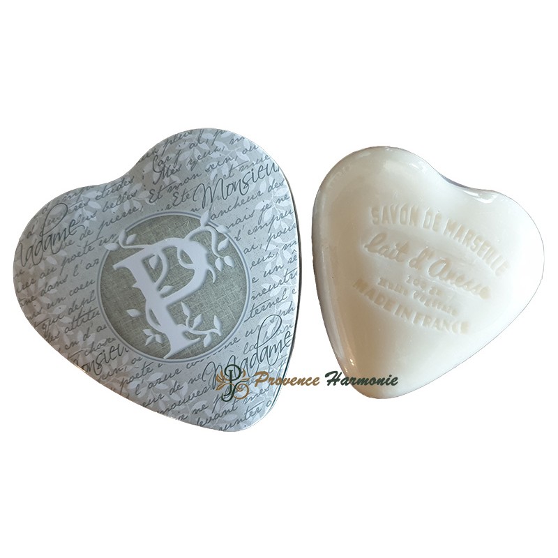 Heart-shaped box with letter P and donkey milk soap Heart-shaped box with letter P and donkey milk soap