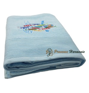 SKY BLUE BATH TOWEL EMBROIDERED DANCE OF SARDINES