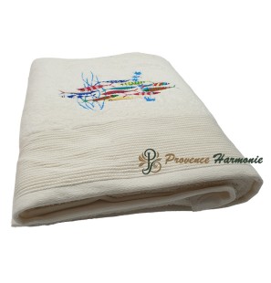 ECRU BATH TOWEL EMBROIDERED DANCE OF SARDINES