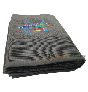 Quartz Bath Towel Embroidered Sardine Dance