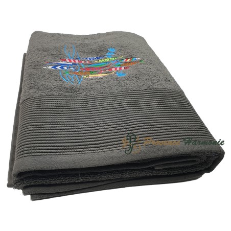 Quartz Bath Towel Embroidered Sardine Dance