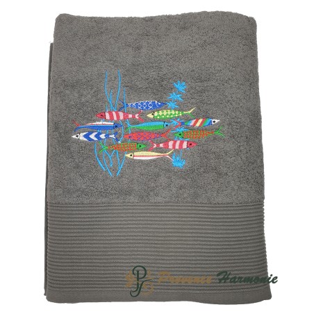 Telo da Bagno Quarzo Ricamato Danza delle Sardine