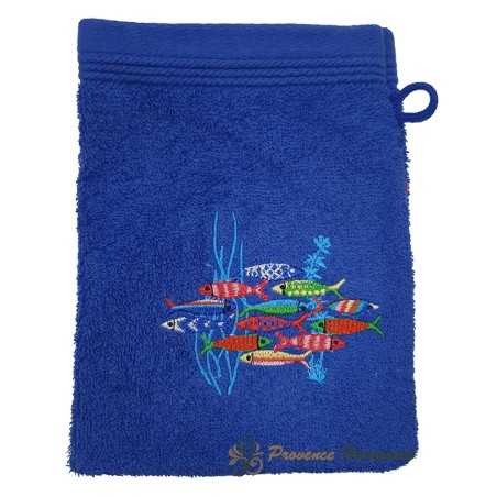 Guanto da Toilette Blu Reale Ricamato Danza delle Sardine