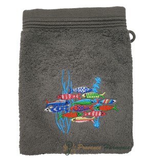 Manopla de Baño Color Cuarzo Bordado Danza de las Sardinas