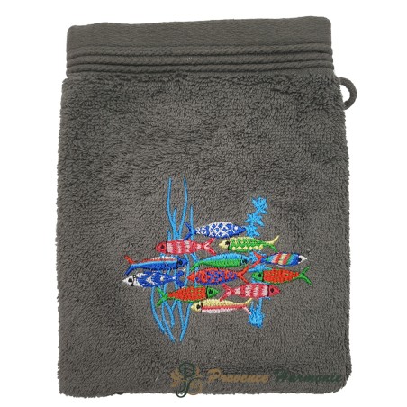 Manopla de Baño Color Cuarzo Bordado Danza de las Sardinas