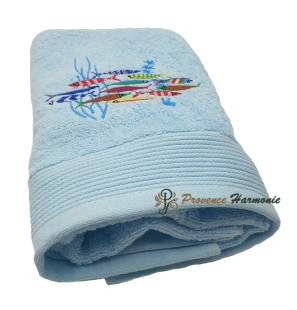 Toalla de Baño Azul Cielo Bordado Danza de las Sardinas
