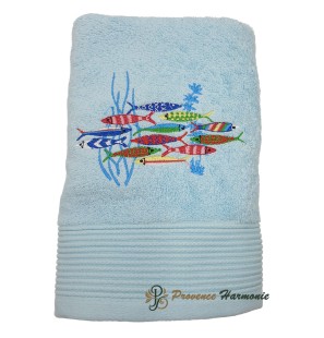 Asciugamano da Bagno Azzurro Ricamato Danza delle Sardine
