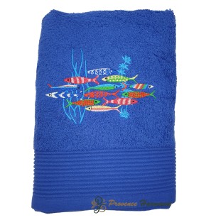 Asciugamano da Bagno Blu Reale Ricamato Danza delle Sardine