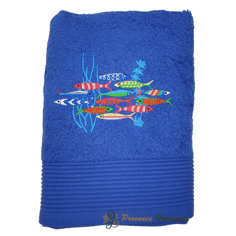 ROYAL BLUE TOWEL EMBROIDERED SARDINE DANCE