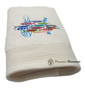 Handtuch Ecru Bestickt mit tanzenden Sardinen