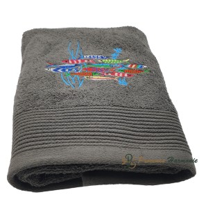 Quartz Bath Towel Embroidered Sardine Dance