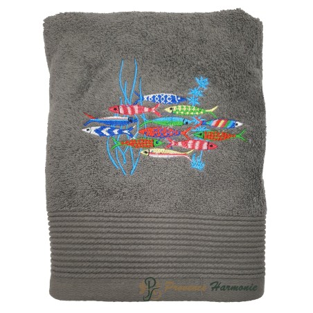 Toalla de Baño Color Cuarzo Bordado Danza de las Sardinas