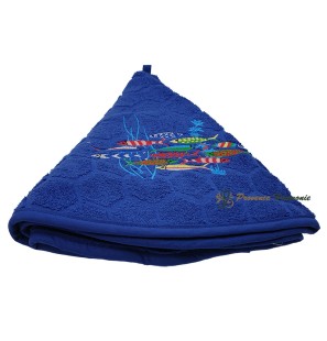 ROUND BLUE TERRY TOWEL EMBROIDERED DANCE OF SARDINES JACQUARD WEAVE