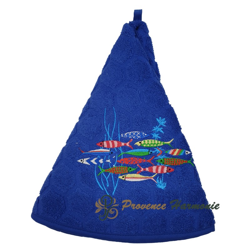 Serviette Éponge Ronde Bleu Roi Brodée Danse des Sardines Serviette Éponge Ronde Bleu Roi Brodée Danse des Sardines