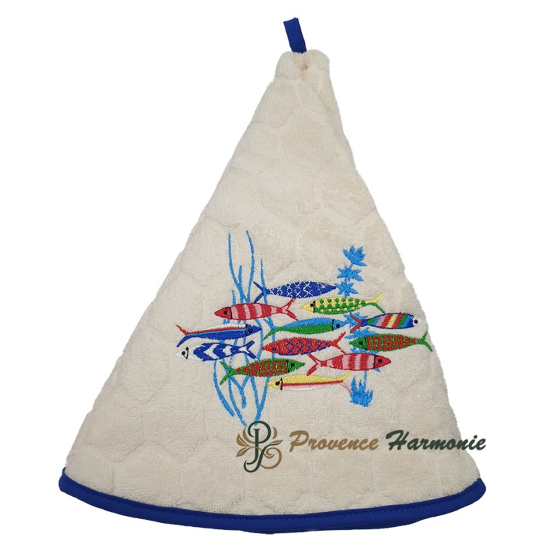 Toalla Redonda Color Crudo Bordado Danza de las Sardinas Toalla Redonda Color Crudo Bordado Danza de las Sardinas