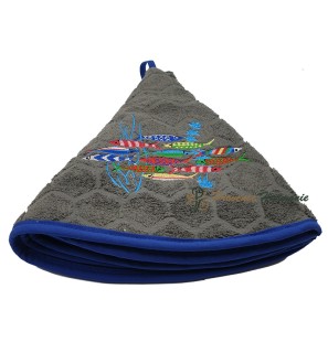 ROUND QUARTZ TERRY TOWEL EMBROIDERED SARDINE DANCE JACQUARD WEAVE