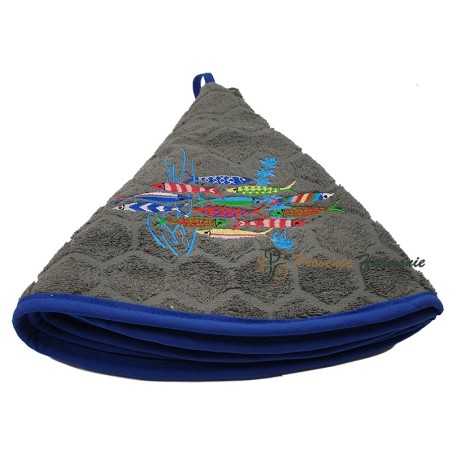 Serviette Éponge Ronde Quartz Brodée Danse des Sardines