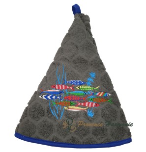 Serviette Éponge Ronde Quartz Brodée Danse des Sardines