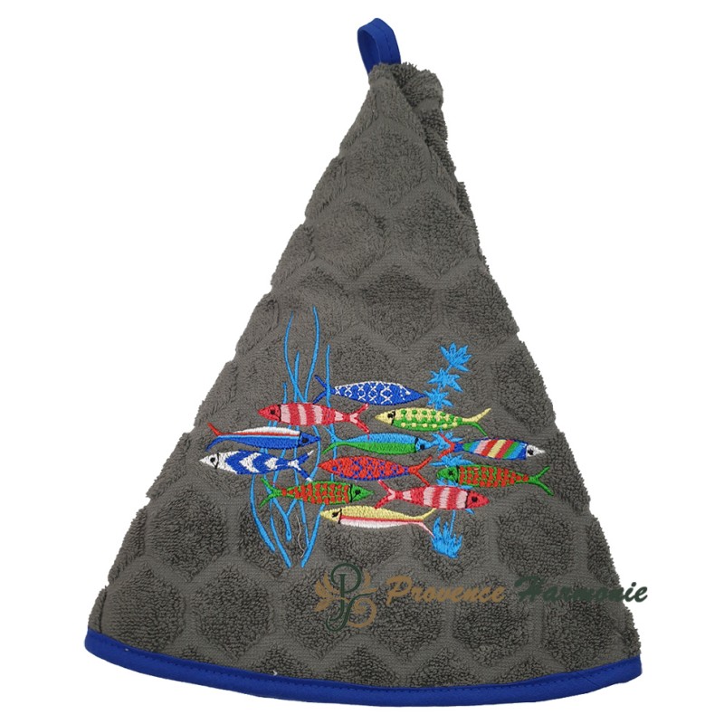 Round Terry Towel Quartz Embroidered Sardine Dance Round Terry Towel Quartz Embroidered Sardine Dance