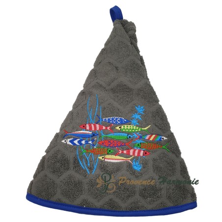 Serviette Éponge Ronde Quartz Brodée Danse des Sardines