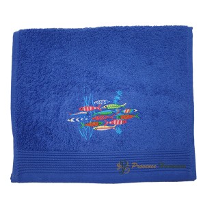 ROYAL BLUE GUEST TOWEL EMBROIDERED DANCE OF SARDINES