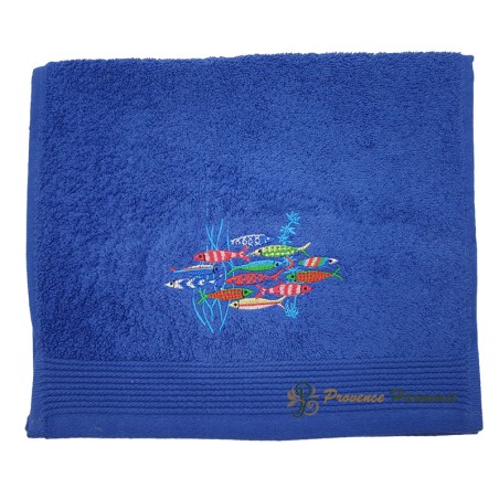 ROYAL BLUE GUEST TOWEL EMBROIDERED DANCE OF SARDINES