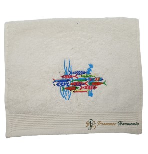 ECRU EMBROIDERED GUEST TOWEL DANCE OF SARDINES