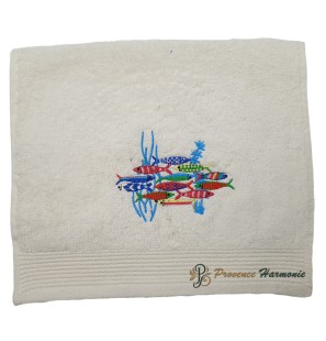 Serviette d’Invité Écru Brodée Danse des Sardines