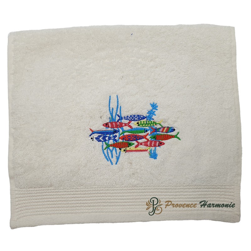 Ecru Guest Towel Embroidered Sardine Dance