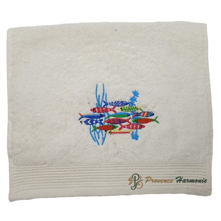 Serviette d’Invité Écru Brodée Danse des Sardines